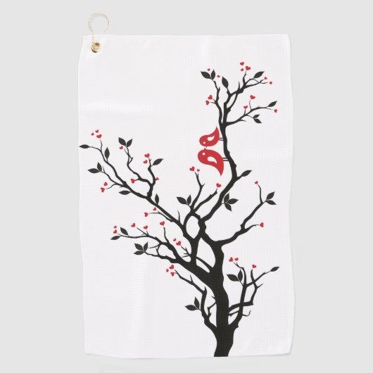 Liebe Vögel auf Zweig - Romantische Kunst des Rote Golfhandtuch (Vorderseite)