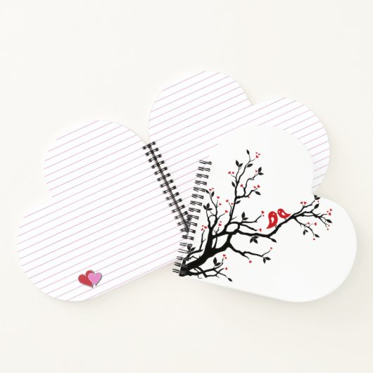 Liebe Vögel auf Zweig - Romantische Kunst des Rote Notizblock (Innenseite)