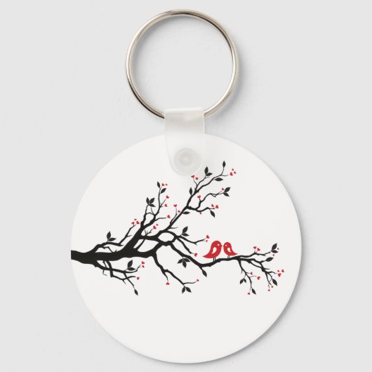 Liebe Vögel auf Zweig - Romantische Kunst des Rote Schlüsselanhänger (Vorderseite)