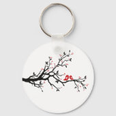 Liebe Vögel auf Zweig - Romantische Kunst des Rote Schlüsselanhänger (Rückseite)