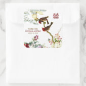 Liebe Vögel & Blume Chinesische Hochzeit Danke © Quadratischer Aufkleber (Tasche)