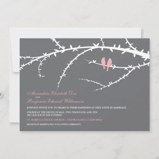 Liebe-Vögel, die Einladung (Rosa, Wedding sind) (Vorderseite)