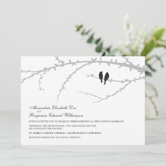 Liebe-Vögel, die Einladung (Schwarzes, Wedding (Stehend Vorderseite)