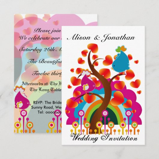 Liebe-Vögel, die Einladung Wedding sind (Vorne/Hinten)