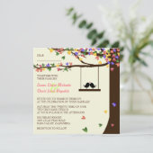 Liebe-Vogel-fallender bunter Herz-Eichen-Baum Einladung (Stehend Vorderseite)