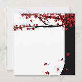 Liebe-Vogel-fallender Herz-roter Färbereiche-Baum Einladung (Rückseite)