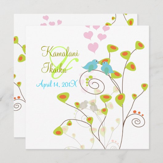 Liebe Vögel, fügen Sie Ihren Hintergrund. Einladung (Vorne/Hinten)