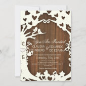 Liebe-Vögel für immer auf Woodpanel Einladung (Vorderseite)