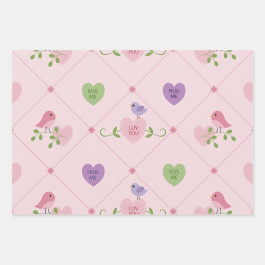 Liebe Vögel Herz Geschenkpapier Set (Vorderseite)