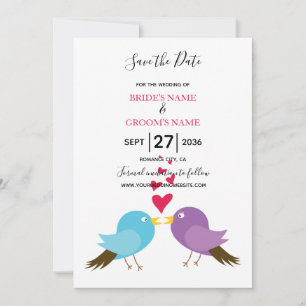 Liebe Vögel & Herz Hochzeit retten Datum Save The Date