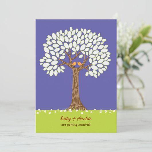 Liebe Vögel in einem Baum (Nacht) Einladung zur Ho (Stehend Vorderseite)