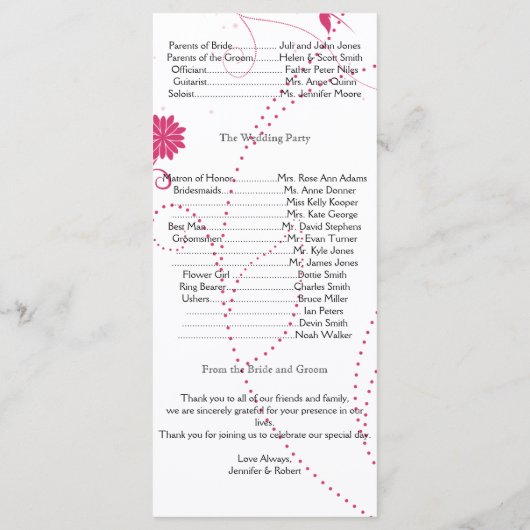 Liebe Vögel in Rosa und Weiß Hochzeitsprogramm Programm (Rückseite)