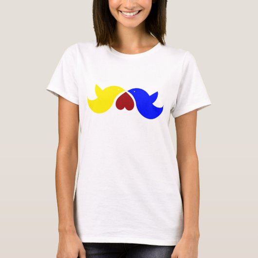 Liebe-Vögel mit Herzen T-Shirt (Vorderseite)