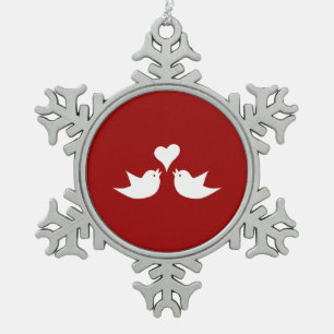 Liebe-Vögel mit Herzen Wedding Enagement Schneeflocken Zinn-Ornament