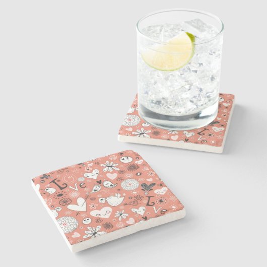 Liebe-Vogel-Muster Steinuntersetzer (Seitenansicht)