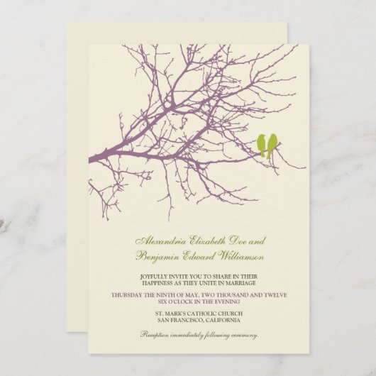 Liebe-Vogel-Niederlassungs-Hochzeits-Einladung Einladung (Vorne/Hinten)