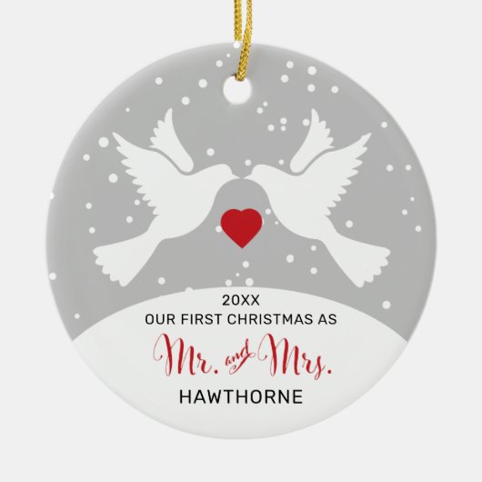 Liebe Vögel Personalisiert Mr. und Mrs. 1 Weihnach Keramik Ornament (Vorne)