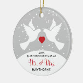 Liebe Vögel Personalisiert Mr. und Mrs. 1 Weihnach Keramik Ornament (Links)