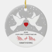 Liebe Vögel Personalisiert Mr. und Mrs. 1 Weihnach Keramik Ornament (Hinten)