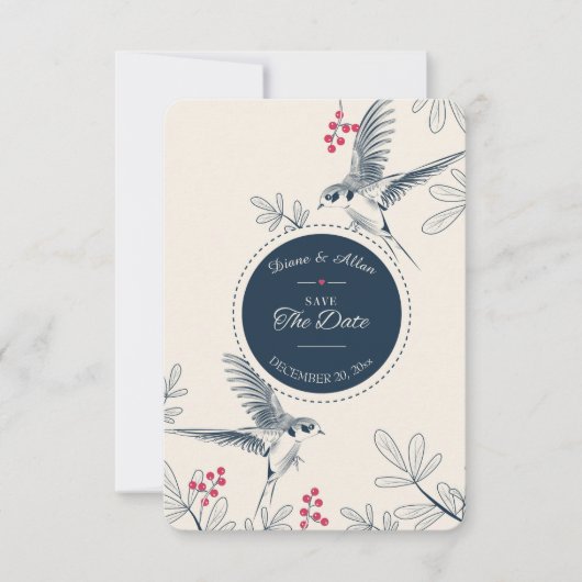 Liebe-Vogel-Save the Date Mitteilung Einladung (Vorderseite)