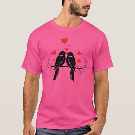 Liebe Vögel Silhouette mit schwimmenden Herzen - R T-Shirt (Vorderseite)