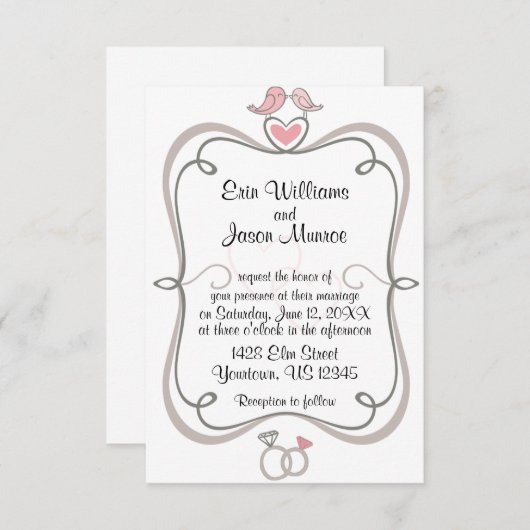 Liebe Vögel und Herz Einladung (Vorne/Hinten)