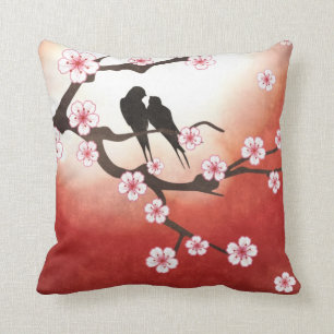 Liebe-Vögel und Kirschblüte-Kissen Kissen