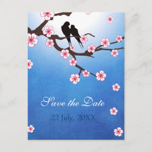 Liebe-Vögel und Kirschblüte Save the Date Ankündigungspostkarte