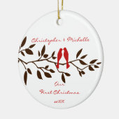 Liebe-Vögel unsere erste Weihnachtsverzierung Keramik Ornament (Links)