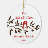 Liebe-Vögel unsere erste Weihnachtsverzierung Keramik Ornament (Links)