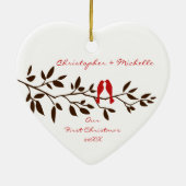 Liebe-Vögel unsere erste Weihnachtsverzierung Keramikornament (Hinten)