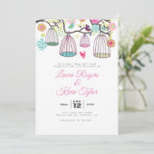 Liebe-Vogelkäfige und Retro-Blume ändern Einladung (Stehend Vorderseite)