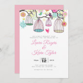 Liebe-Vogelkäfige und Retro-Blume ändern Einladung (Vorne/Hinten)