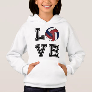Liebe Volleyball - Dunkelrot, Weiß und Dunkelblau Hoodie