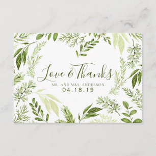 Liebe von Aquarellblättern und Dank Hochzeit Dankeskarte