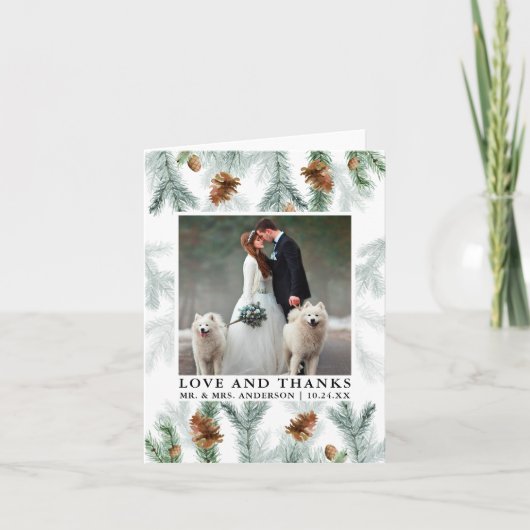 Liebe von Aquarellkiefern dank Hochzeitsnotiz Dankeskarte (Vorderseite)