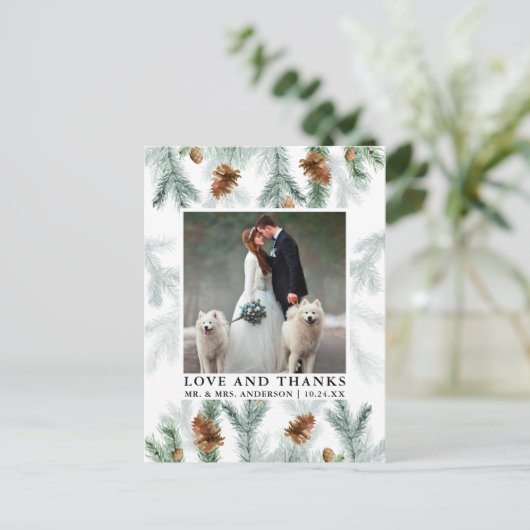 Liebe von Aquarellkiefern dank Hochzeitsslima Postkarte (Stehend Vorderseite)