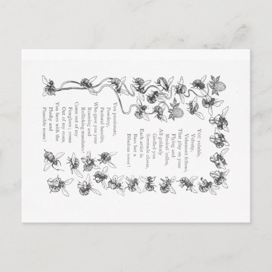 Liebe von Bienen - Vintage Image and Gedicht Postkarte (Vorderseite)
