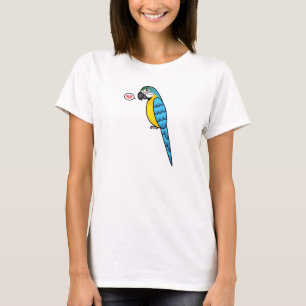 Liebe von Papagei-Vogel aus blau-gelben Cartoon T-Shirt