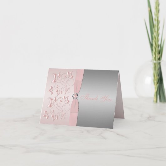 Liebe von Silber und Rosa Dankeskarte (Vorderseite)