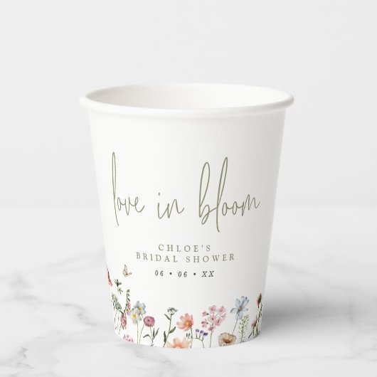 Liebe von Wildblumen im blühenden Brautparty Pappbecher (Vorderseite)