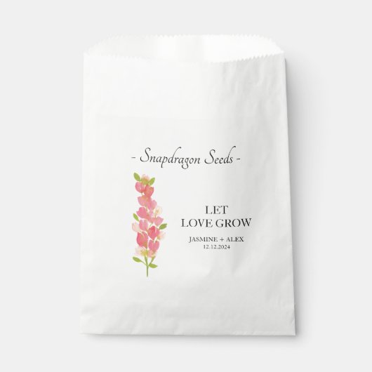 Liebe wachsen Schnappdragon Seed Wedding Geschenktütchen (Vorderseite)
