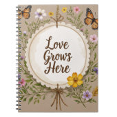 Liebe wächst Boho, Wildblumen, Weizen, Schmetterli Notizblock (Vorderseite)