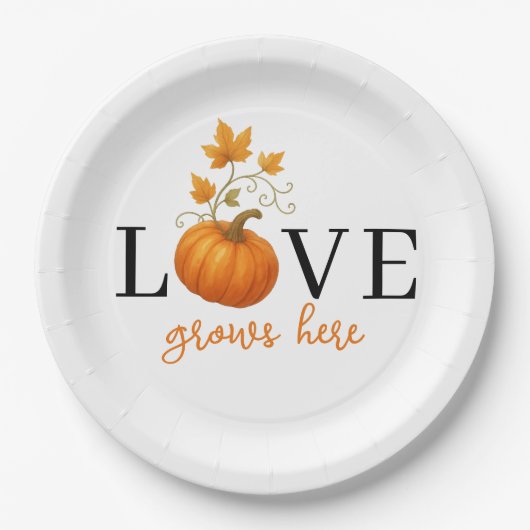 LIEBE wächst hier | Pumpkin Lettern Fall Pappteller (Vorderseite)