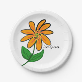 Liebe wächst orange Gelbblüte Pappteller
