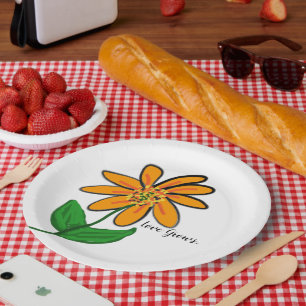 Liebe wächst Orange Gelbe Blüten Pappteller