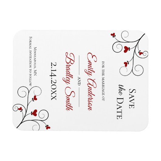 Liebe wächst | Red Hearts Wedding Save the Date Magnet (Horizontal)