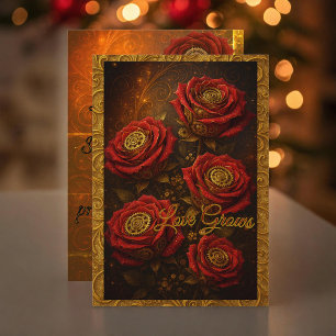 Liebe wächst romantische rote Rose Goldzahnräder Einladung
