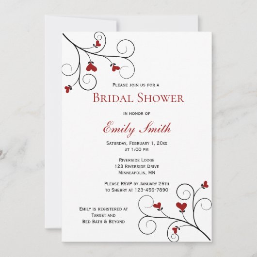 Liebe wächst | Rotes Herz-Brautparty Einladung (Vorderseite)