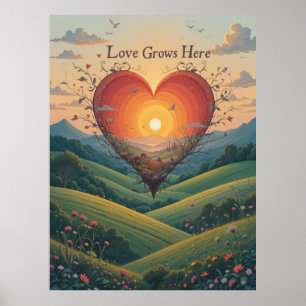 Liebe wächst sonniges Herz Landschaft Kunst Poster